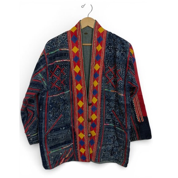 Handmade Jackets & Blazers - Vintage Hmong Handmade Indigo Embroidered Jacket/One of a Kind! Reversible!